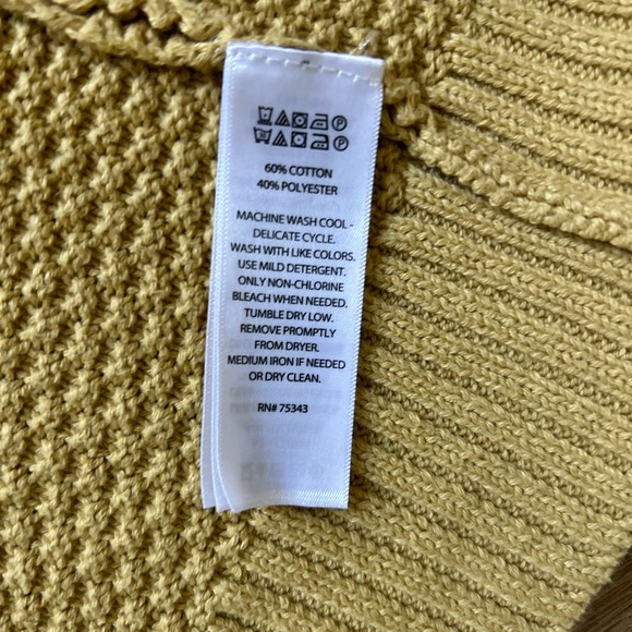 Max studios mustard yellow open front cardigan waffle knit large - Picture 3 of 5